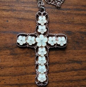 Rose Gold Floral Cross Necklace